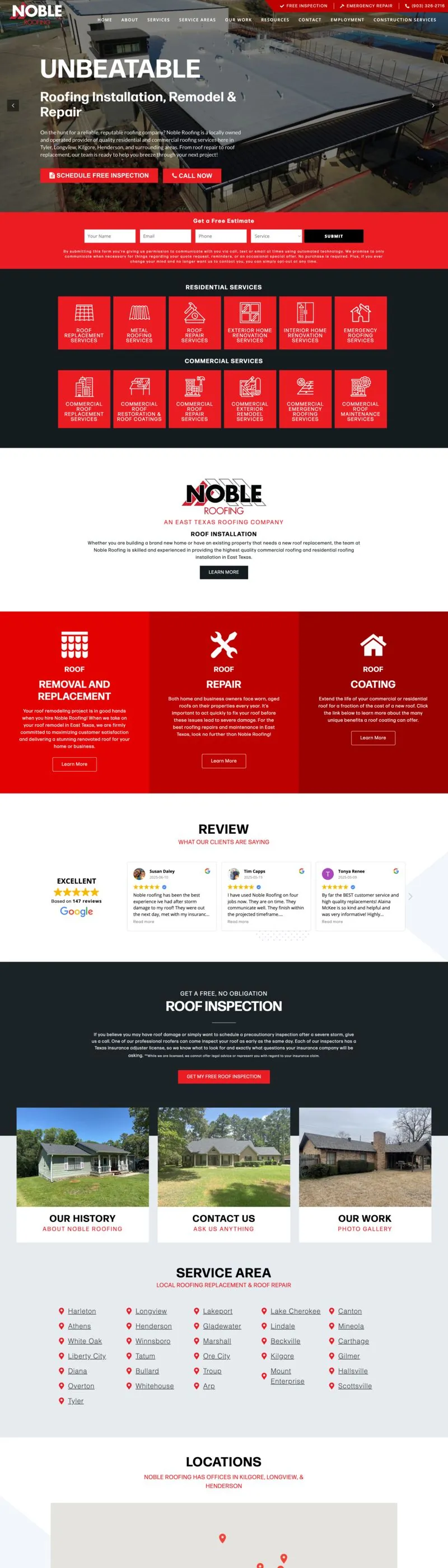 East Texas Roofing website